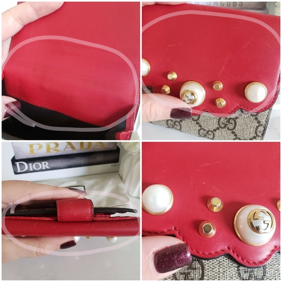 Authentic Pre-owned Gucci Peony Pearl Studded Compact Flap Wallet - Picture 13 of 16